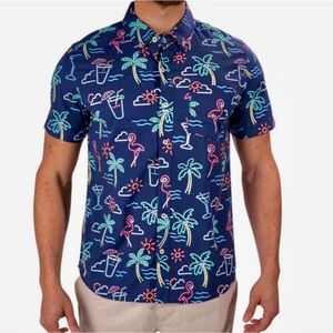 Men’s Chubbies Flamingo Palm Tree Print Short Sleeve Collared Shirt